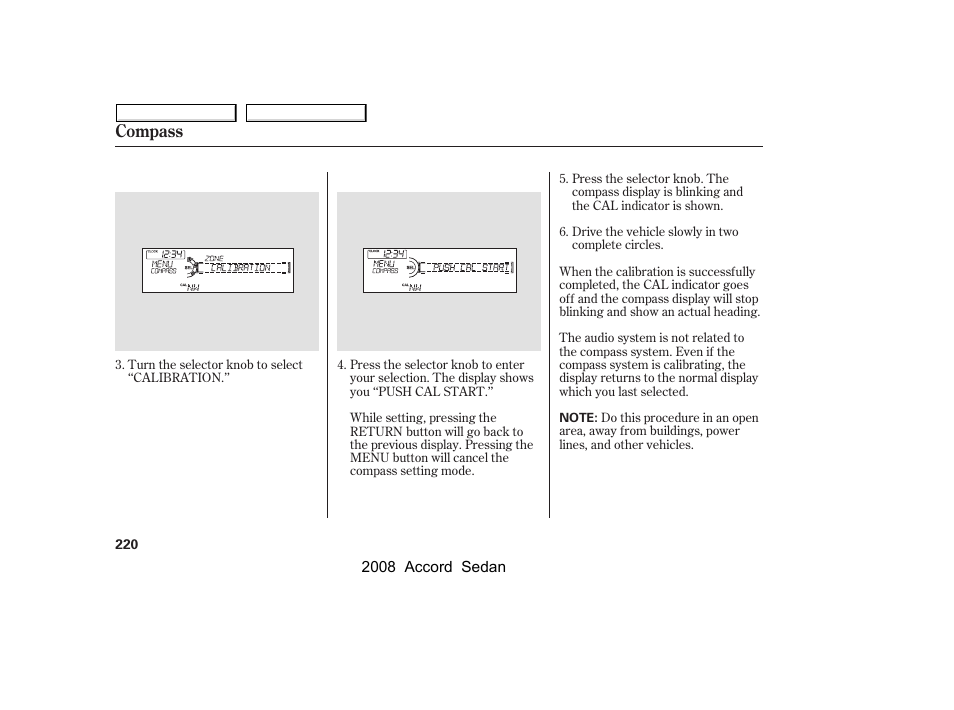 Compass | HONDA 2008 Accord Sedan - Owner's Manual User Manual | Page 223 / 420