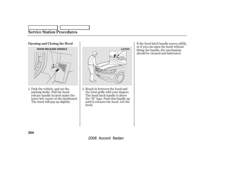 Service station procedures | HONDA 2008 Accord Sedan - Owner's Manual User Manual | Page 267 / 420