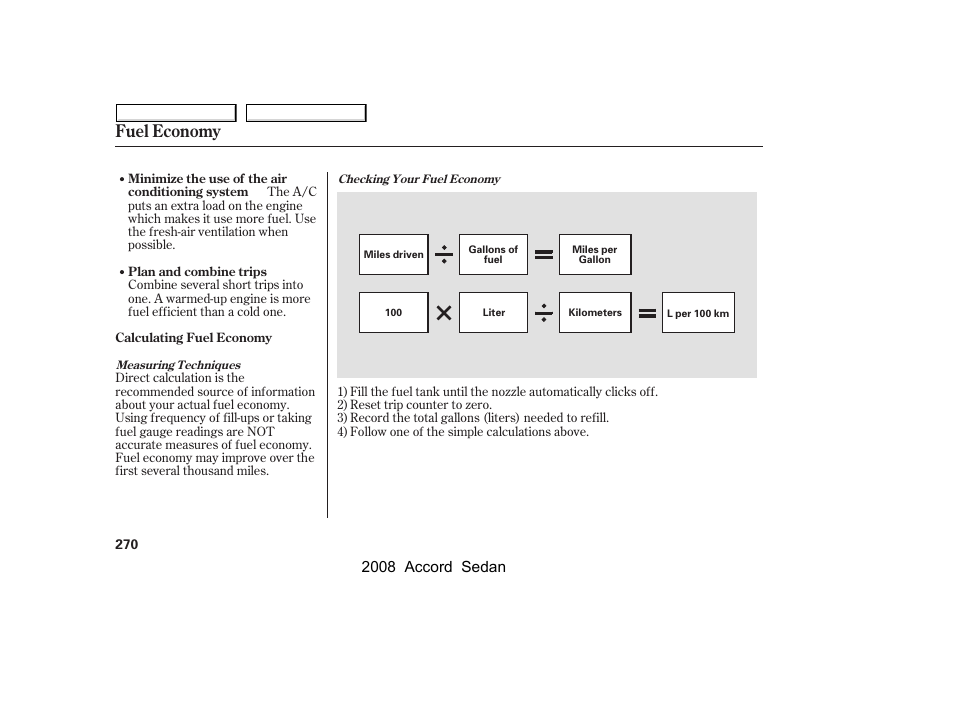 Fuel economy, 2008 accord sedan | HONDA 2008 Accord Sedan - Owner's Manual User Manual | Page 273 / 420