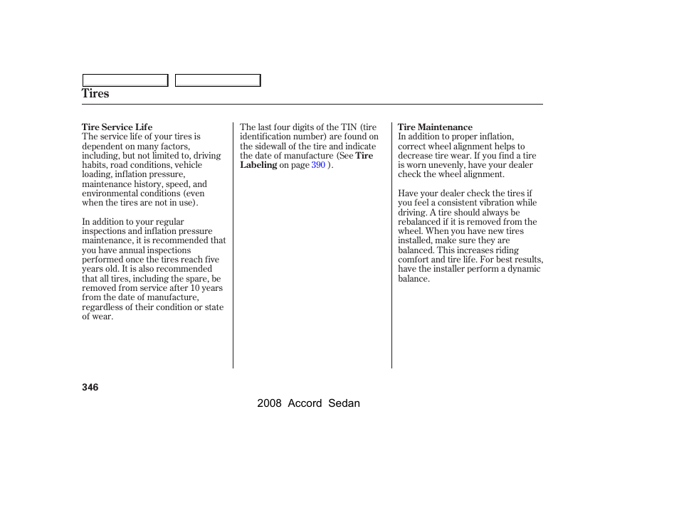 Tires | HONDA 2008 Accord Sedan - Owner's Manual User Manual | Page 349 / 420