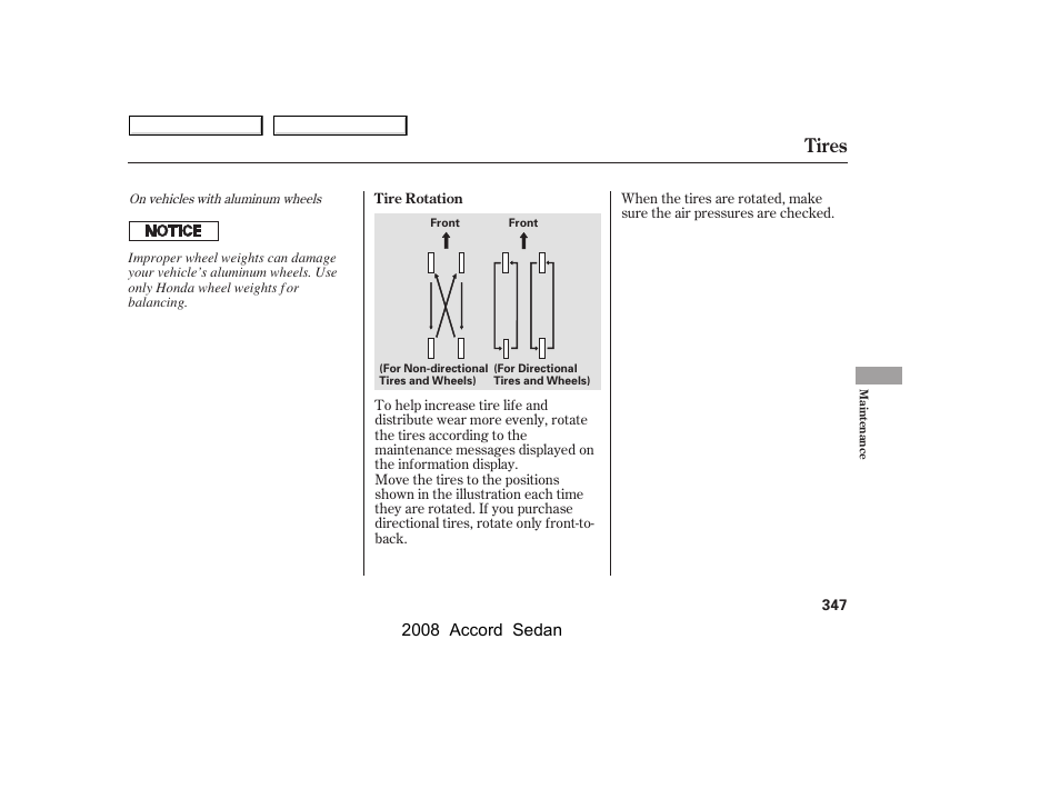 Tires, 2008 accord sedan | HONDA 2008 Accord Sedan - Owner's Manual User Manual | Page 350 / 420