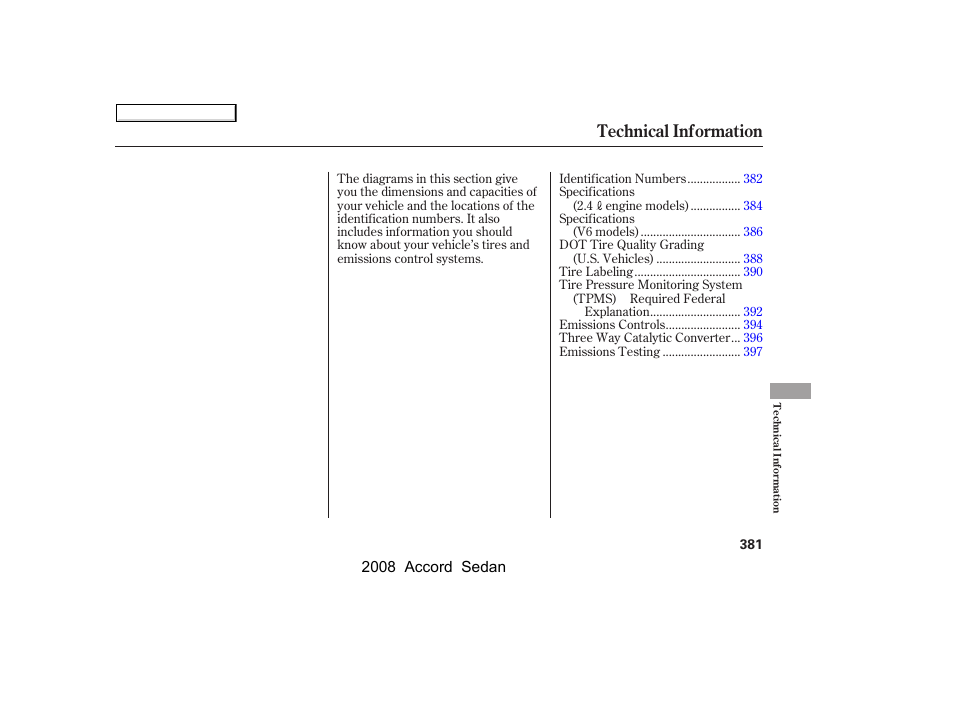 Technical information | HONDA 2008 Accord Sedan - Owner's Manual User Manual | Page 384 / 420