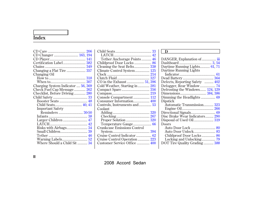 Index | HONDA 2008 Accord Sedan - Owner's Manual User Manual | Page 409 / 420