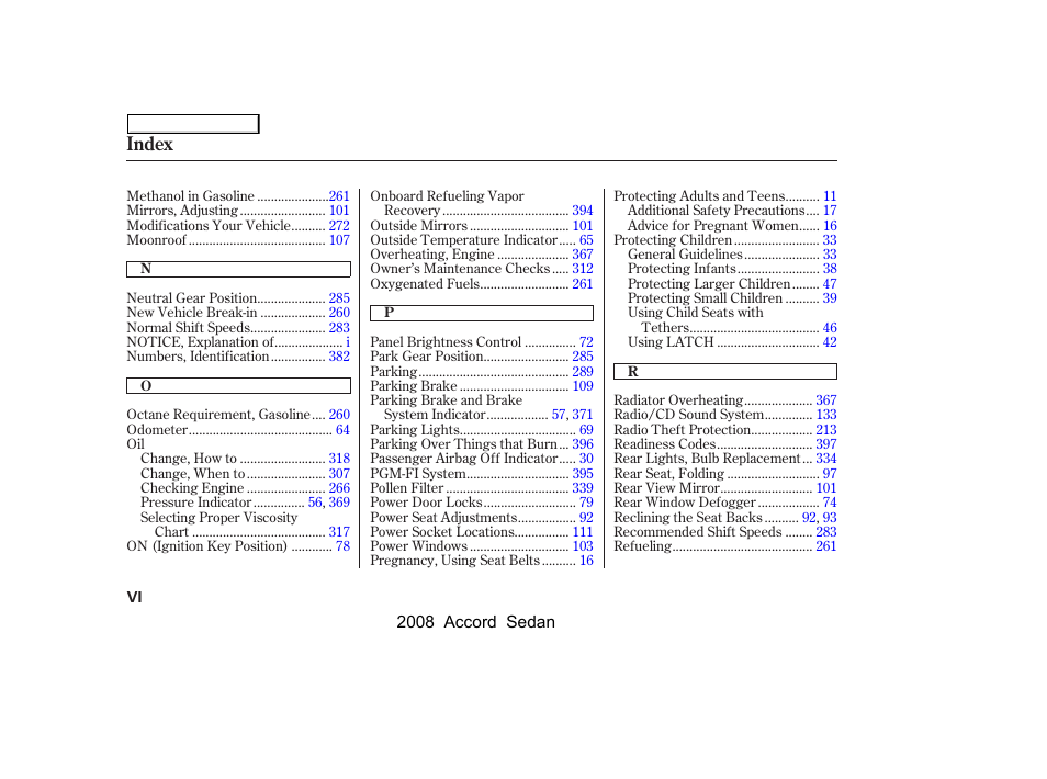 Index | HONDA 2008 Accord Sedan - Owner's Manual User Manual | Page 413 / 420