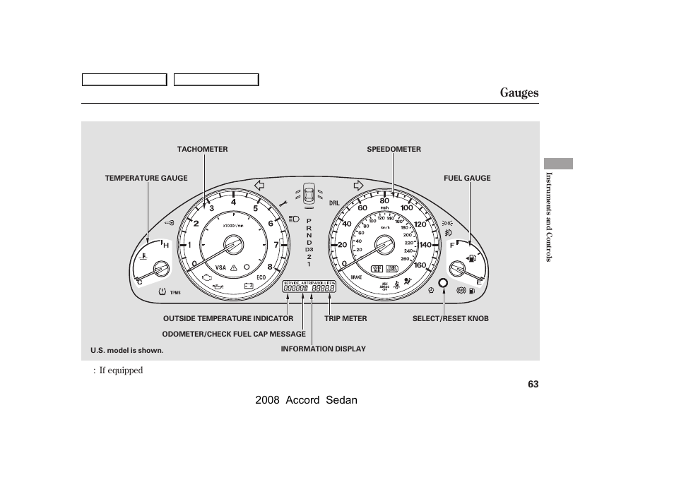 Gauges, 2008 accord sedan | HONDA 2008 Accord Sedan - Owner's Manual User Manual | Page 66 / 420