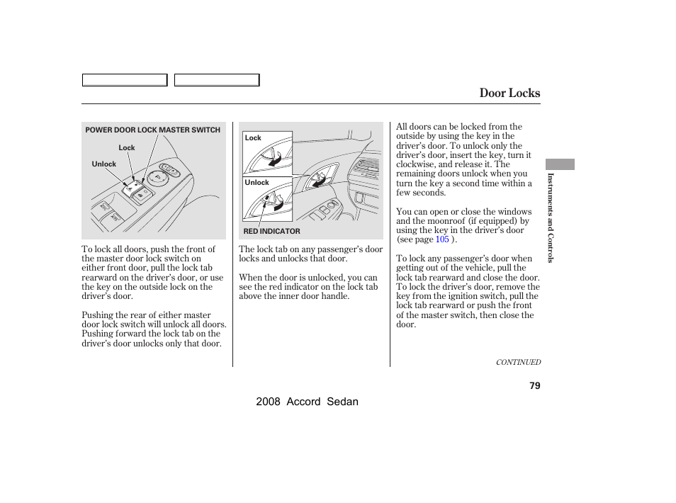 Door locks, 2008 accord sedan | HONDA 2008 Accord Sedan - Owner's Manual User Manual | Page 82 / 420