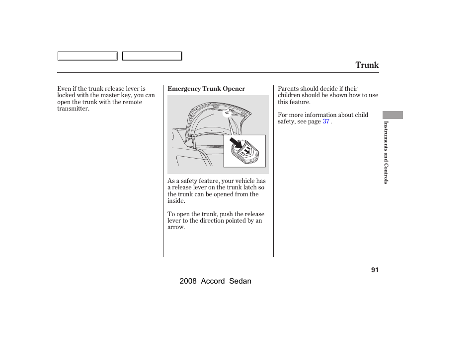 Trunk, 2008 accord sedan | HONDA 2008 Accord Sedan - Owner's Manual User Manual | Page 94 / 420