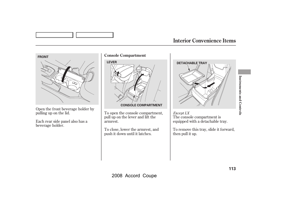 Interior convenience items, 2008 accord coupe | HONDA 2008 Accord Coupe - Owner's Manual User Manual | Page 116 / 412