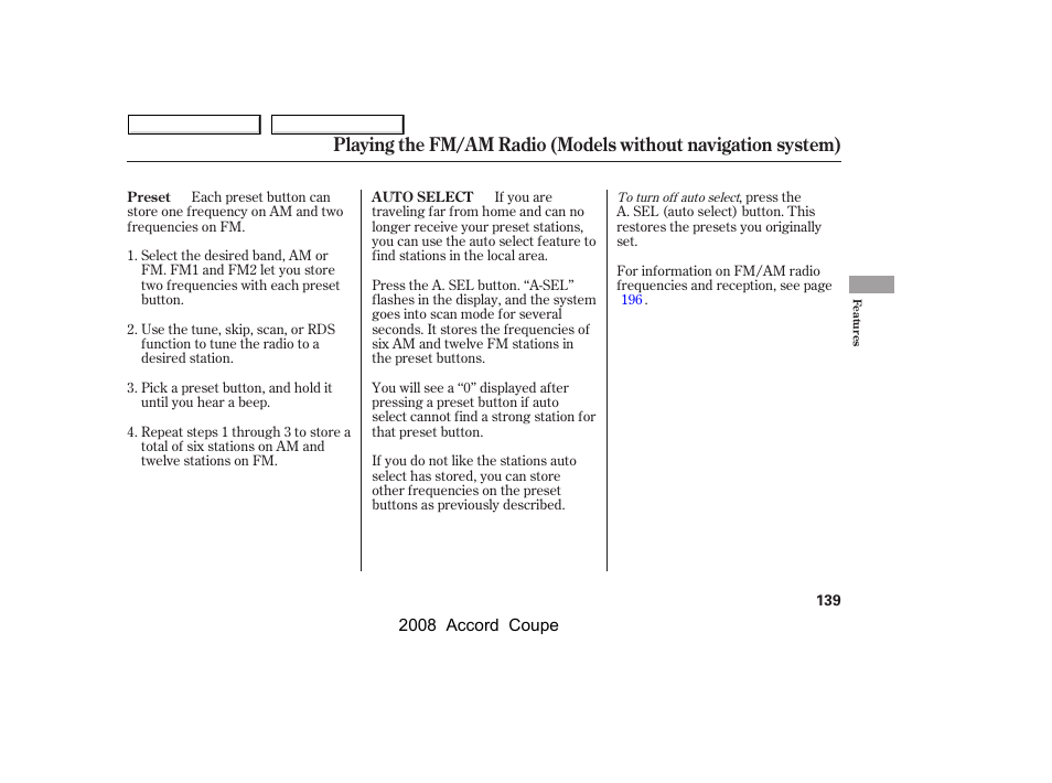 HONDA 2008 Accord Coupe - Owner's Manual User Manual | Page 142 / 412