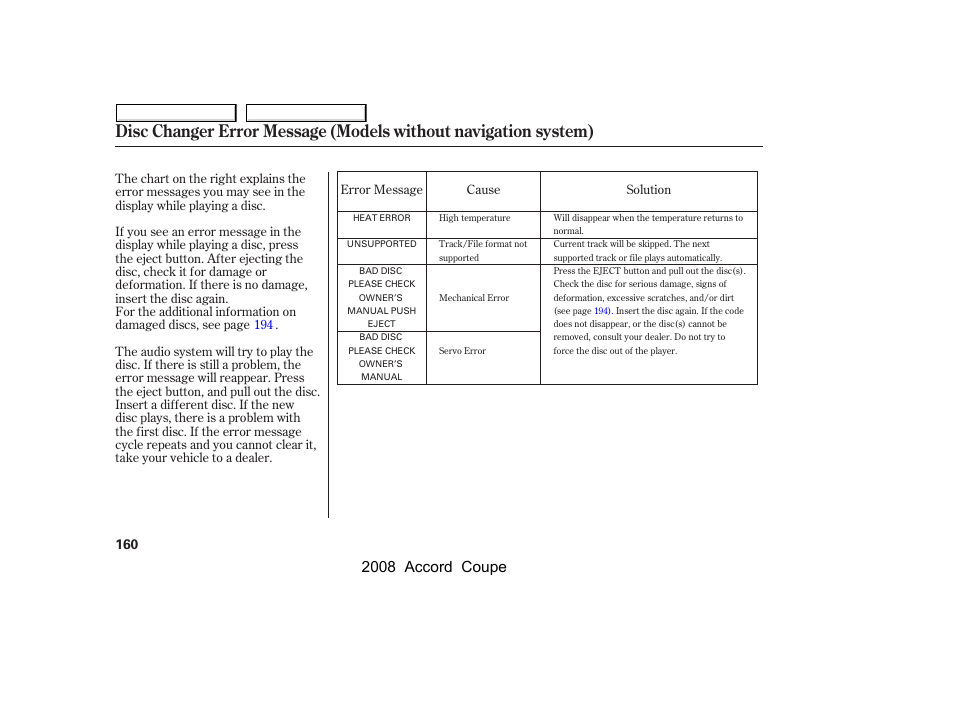 2008 accord coupe | HONDA 2008 Accord Coupe - Owner's Manual User Manual | Page 163 / 412