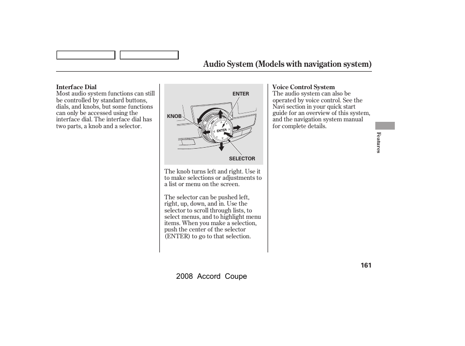 Audio system (models with navigation system), 2008 accord coupe | HONDA 2008 Accord Coupe - Owner's Manual User Manual | Page 164 / 412