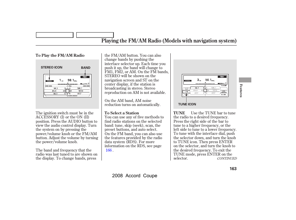 HONDA 2008 Accord Coupe - Owner's Manual User Manual | Page 166 / 412
