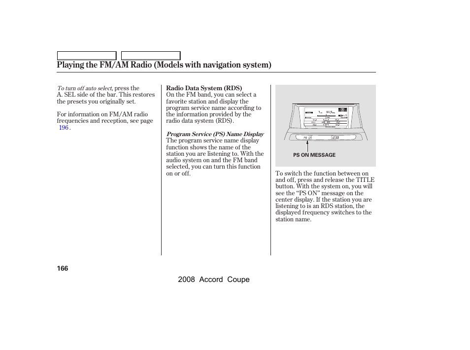 HONDA 2008 Accord Coupe - Owner's Manual User Manual | Page 169 / 412