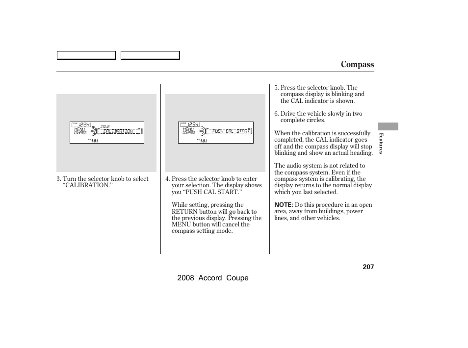 Compass | HONDA 2008 Accord Coupe - Owner's Manual User Manual | Page 210 / 412