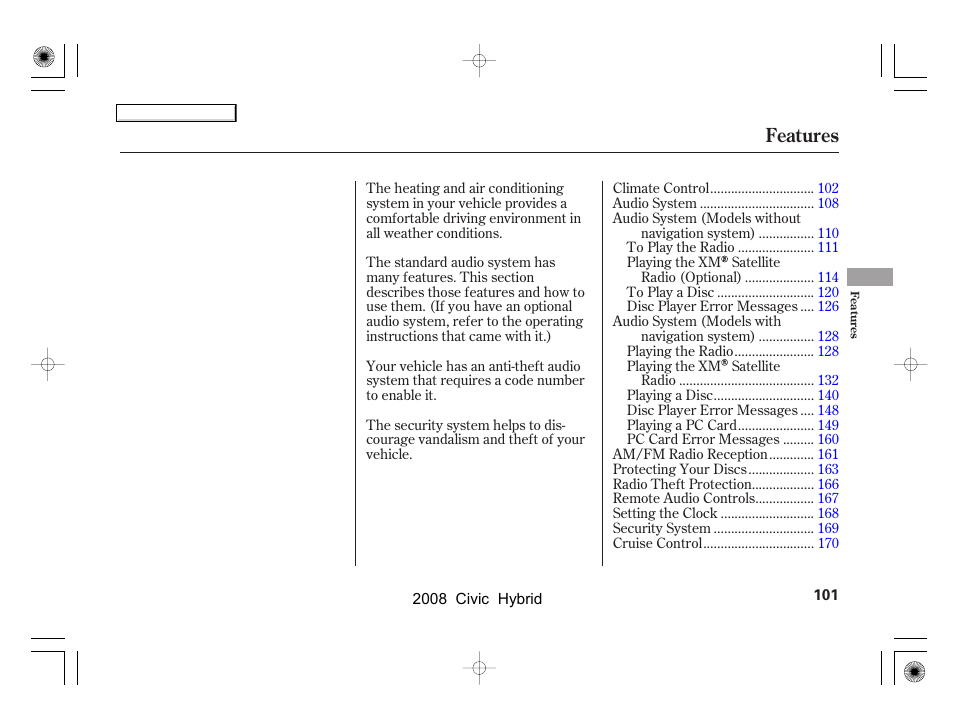 Features | HONDA 2008 Civic Hybrid - Owner's Manual User Manual | Page 104 / 300