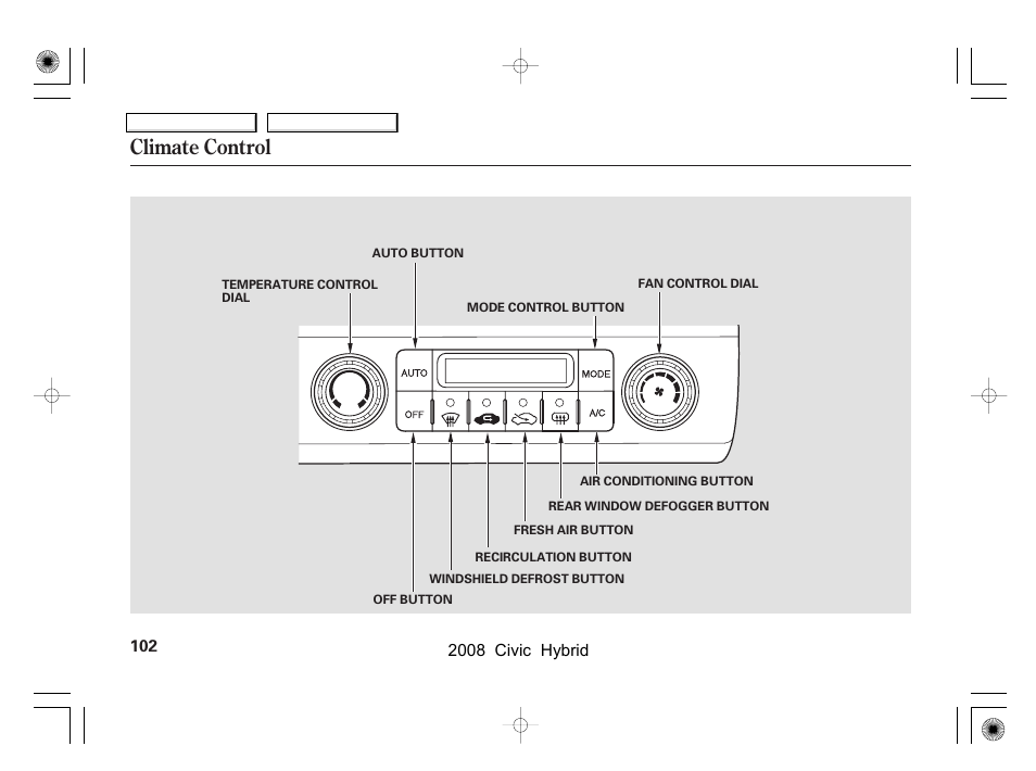 Climate control | HONDA 2008 Civic Hybrid - Owner's Manual User Manual | Page 105 / 300