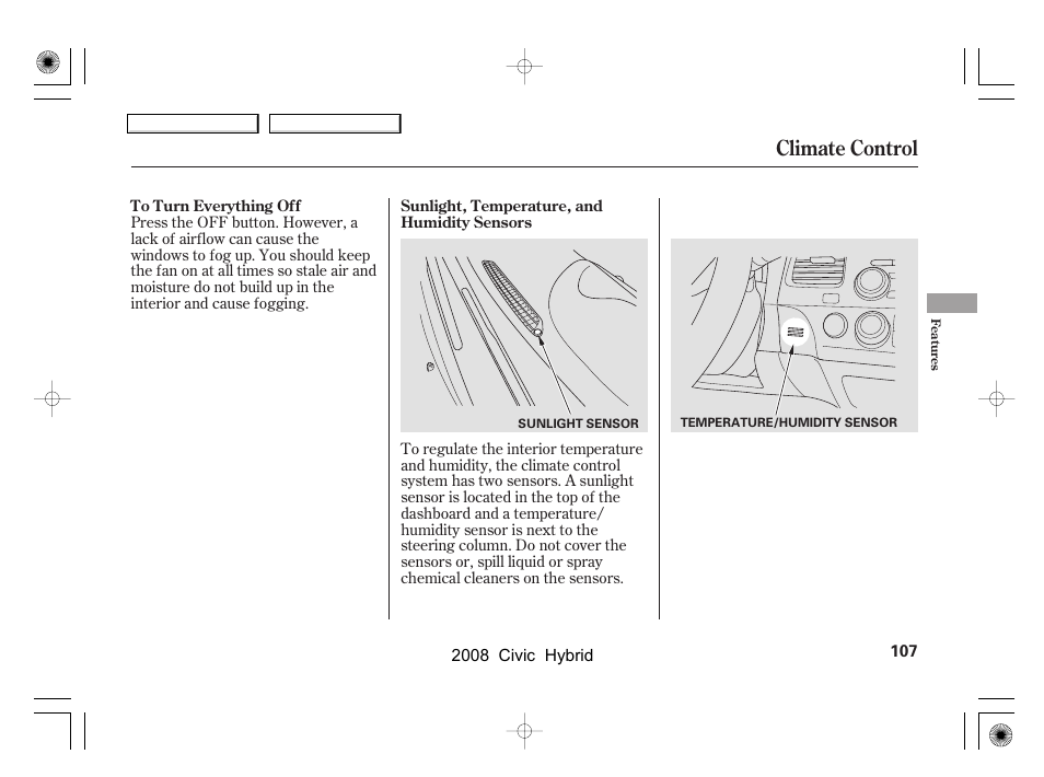 Climate control | HONDA 2008 Civic Hybrid - Owner's Manual User Manual | Page 110 / 300