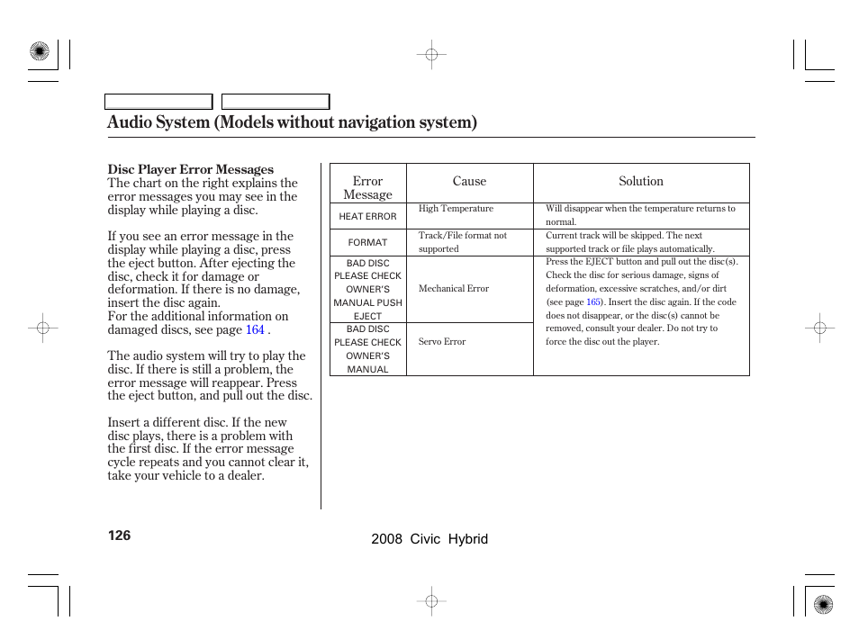 Audio system (models without navigation system), 2008 civic hybrid | HONDA 2008 Civic Hybrid - Owner's Manual User Manual | Page 129 / 300