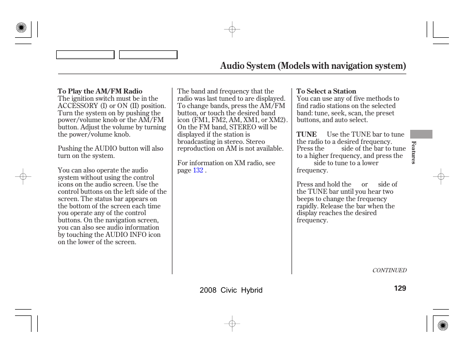 Audio system (models with navigation system) | HONDA 2008 Civic Hybrid - Owner's Manual User Manual | Page 132 / 300