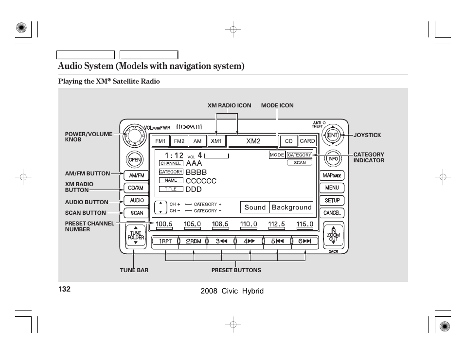 Audio system (models with navigation system) | HONDA 2008 Civic Hybrid - Owner's Manual User Manual | Page 135 / 300