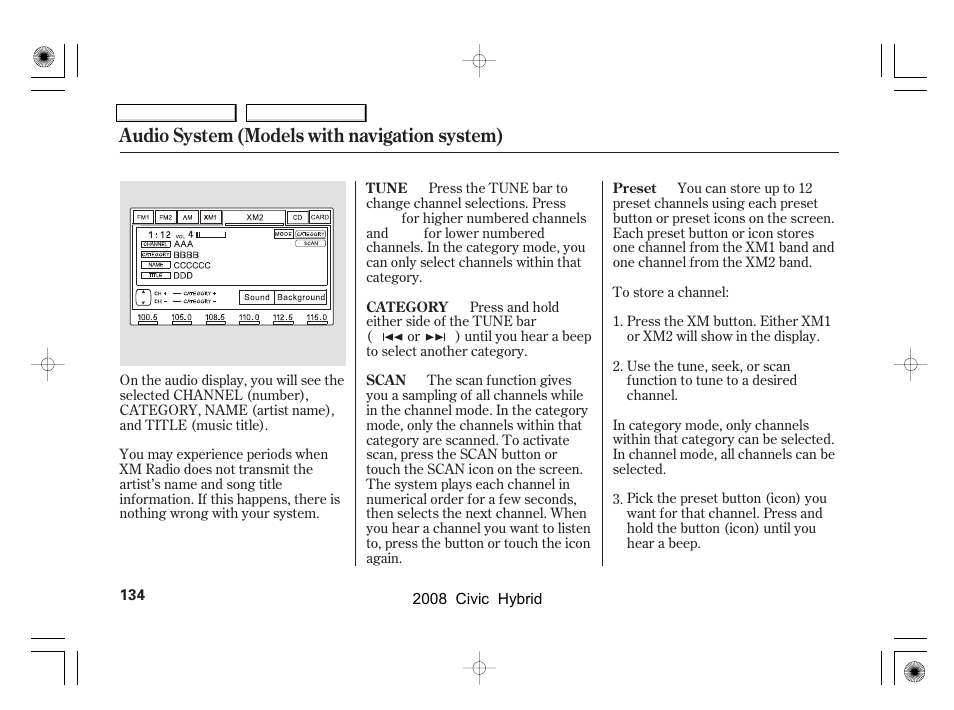 Audio system (models with navigation system) | HONDA 2008 Civic Hybrid - Owner's Manual User Manual | Page 137 / 300