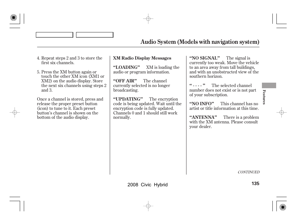 Audio system (models with navigation system) | HONDA 2008 Civic Hybrid - Owner's Manual User Manual | Page 138 / 300