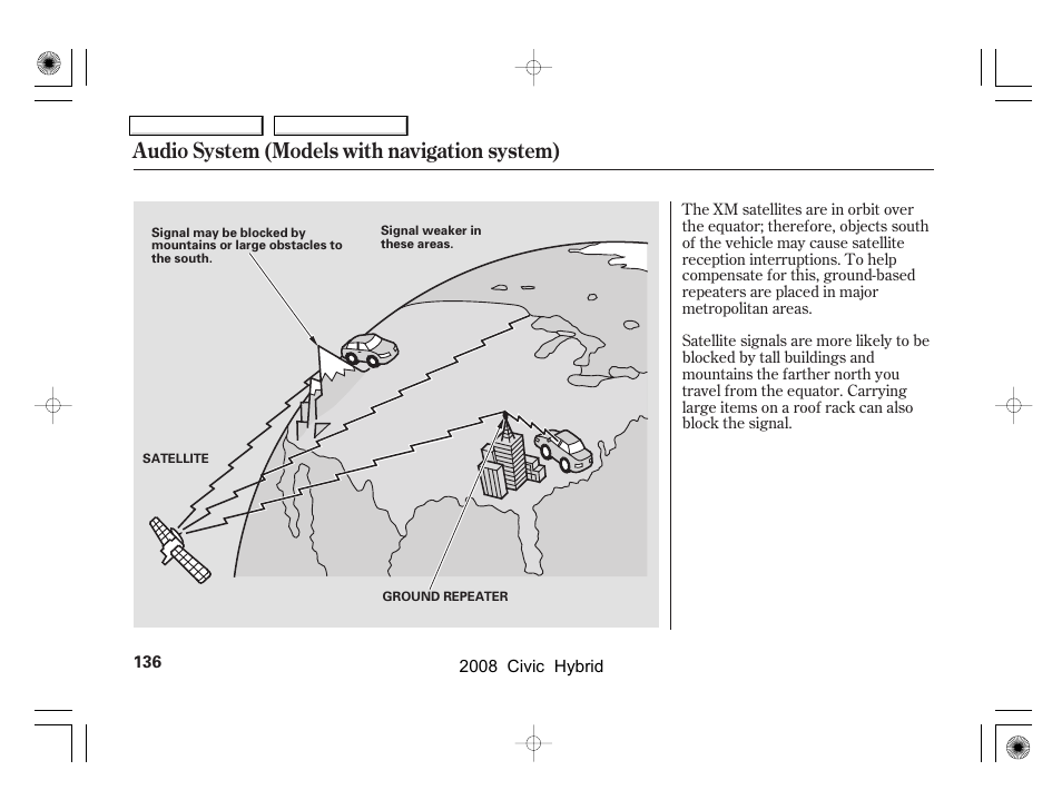 Audio system (models with navigation system) | HONDA 2008 Civic Hybrid - Owner's Manual User Manual | Page 139 / 300