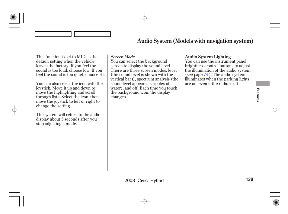 Audio system (models with navigation system) | HONDA 2008 Civic Hybrid - Owner's Manual User Manual | Page 142 / 300