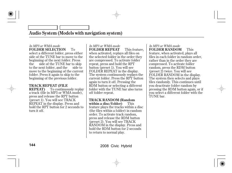 Audio system (models with navigation system) | HONDA 2008 Civic Hybrid - Owner's Manual User Manual | Page 147 / 300