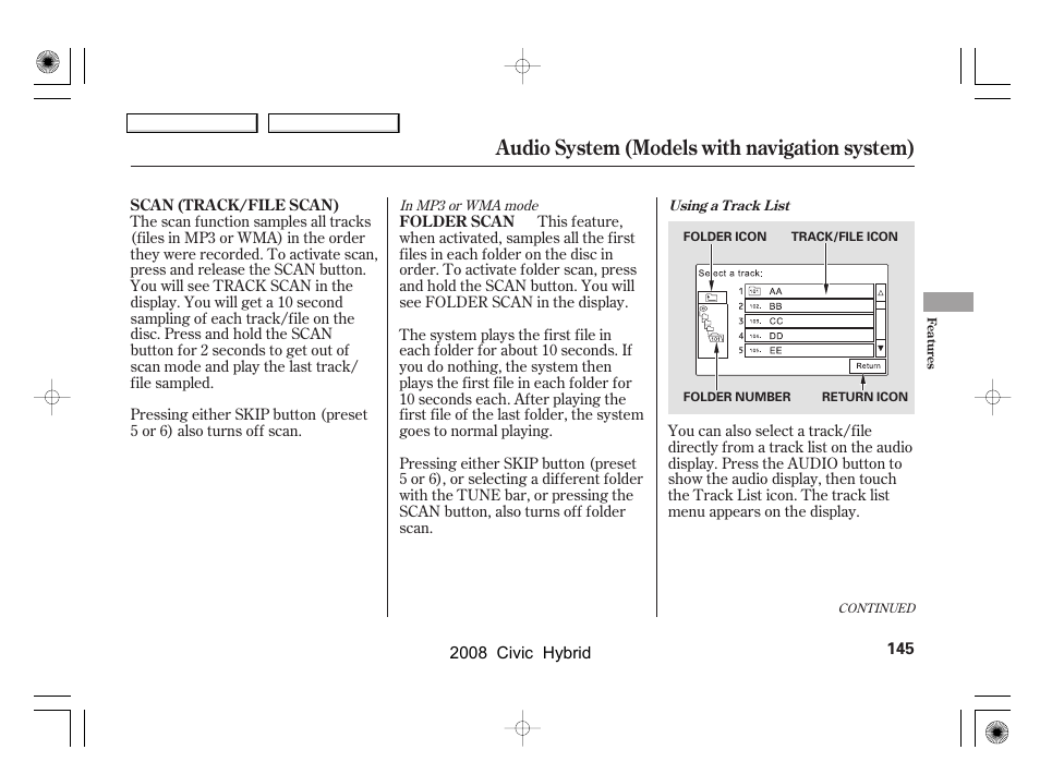 Audio system (models with navigation system) | HONDA 2008 Civic Hybrid - Owner's Manual User Manual | Page 148 / 300