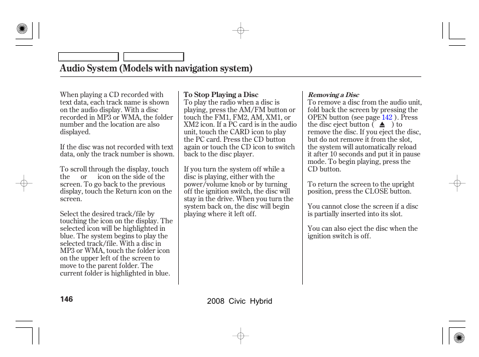 Audio system (models with navigation system) | HONDA 2008 Civic Hybrid - Owner's Manual User Manual | Page 149 / 300