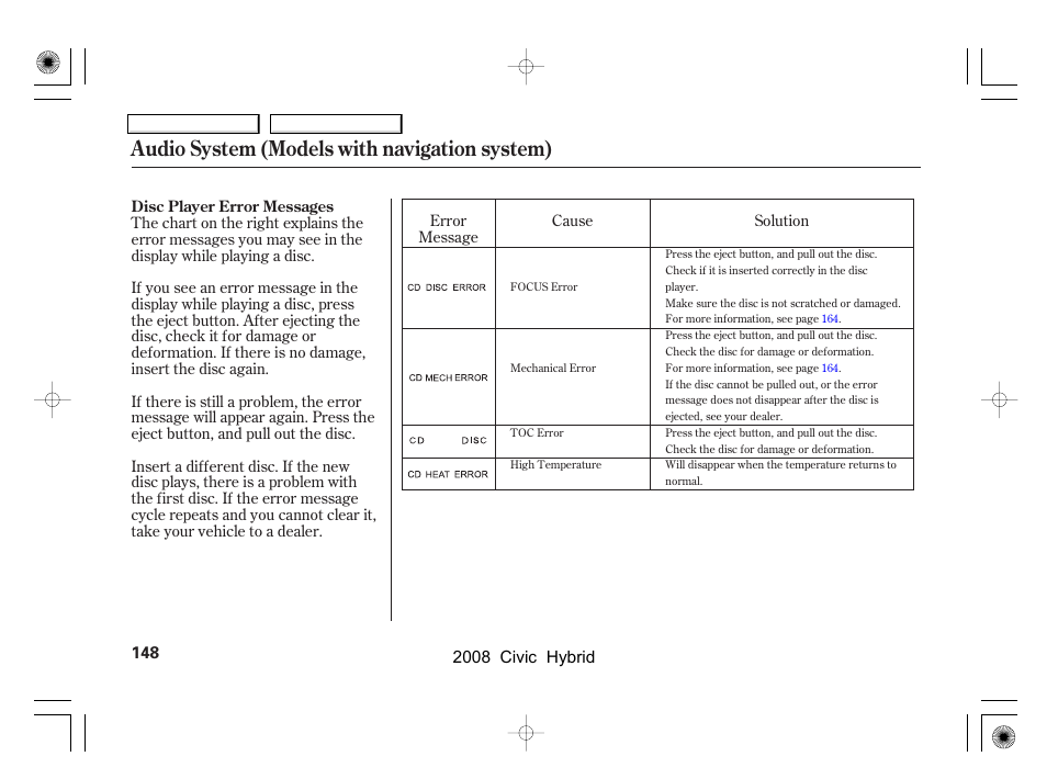 Audio system (models with navigation system) | HONDA 2008 Civic Hybrid - Owner's Manual User Manual | Page 151 / 300