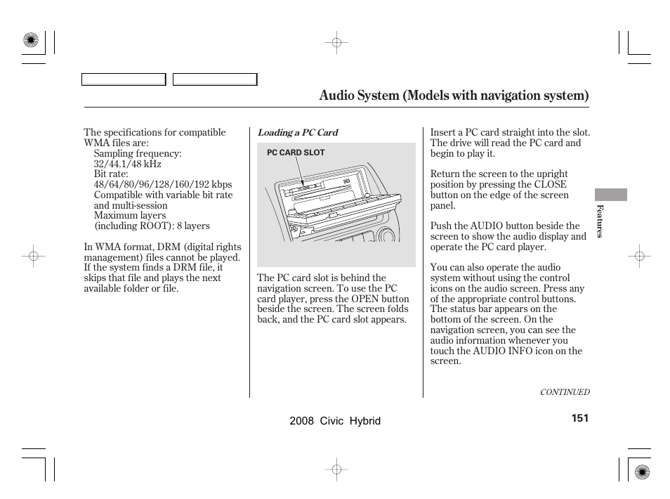 Audio system (models with navigation system) | HONDA 2008 Civic Hybrid - Owner's Manual User Manual | Page 154 / 300