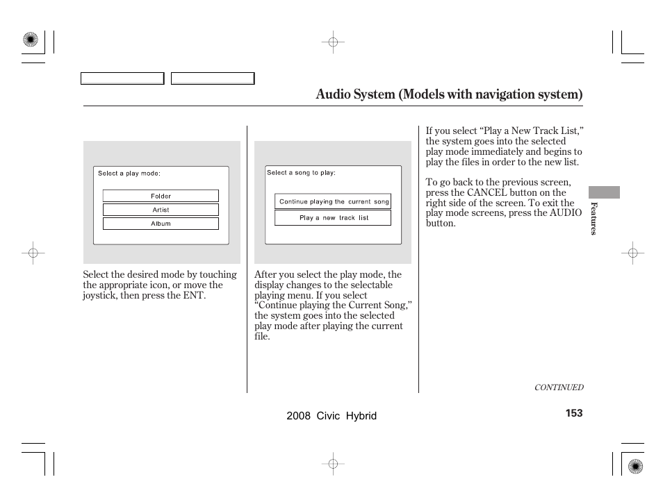 Audio system (models with navigation system) | HONDA 2008 Civic Hybrid - Owner's Manual User Manual | Page 156 / 300