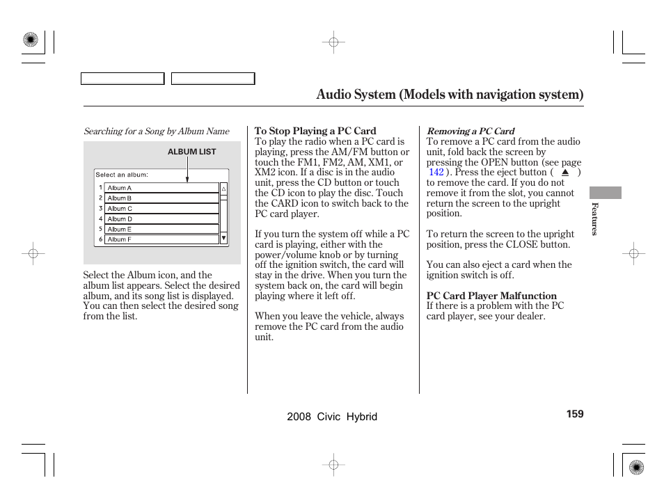 Audio system (models with navigation system) | HONDA 2008 Civic Hybrid - Owner's Manual User Manual | Page 162 / 300