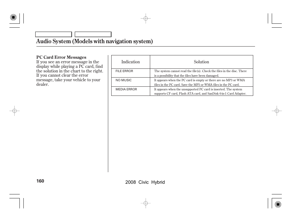 Audio system (models with navigation system) | HONDA 2008 Civic Hybrid - Owner's Manual User Manual | Page 163 / 300