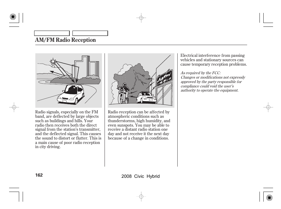 Am/fm radio reception | HONDA 2008 Civic Hybrid - Owner's Manual User Manual | Page 165 / 300