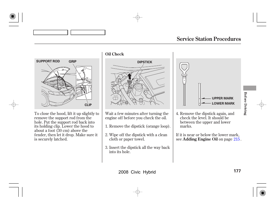 Service station procedures | HONDA 2008 Civic Hybrid - Owner's Manual User Manual | Page 180 / 300