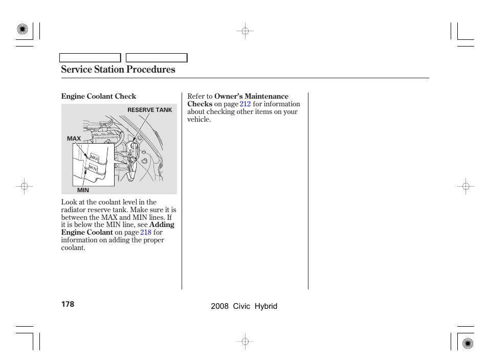 Service station procedures | HONDA 2008 Civic Hybrid - Owner's Manual User Manual | Page 181 / 300