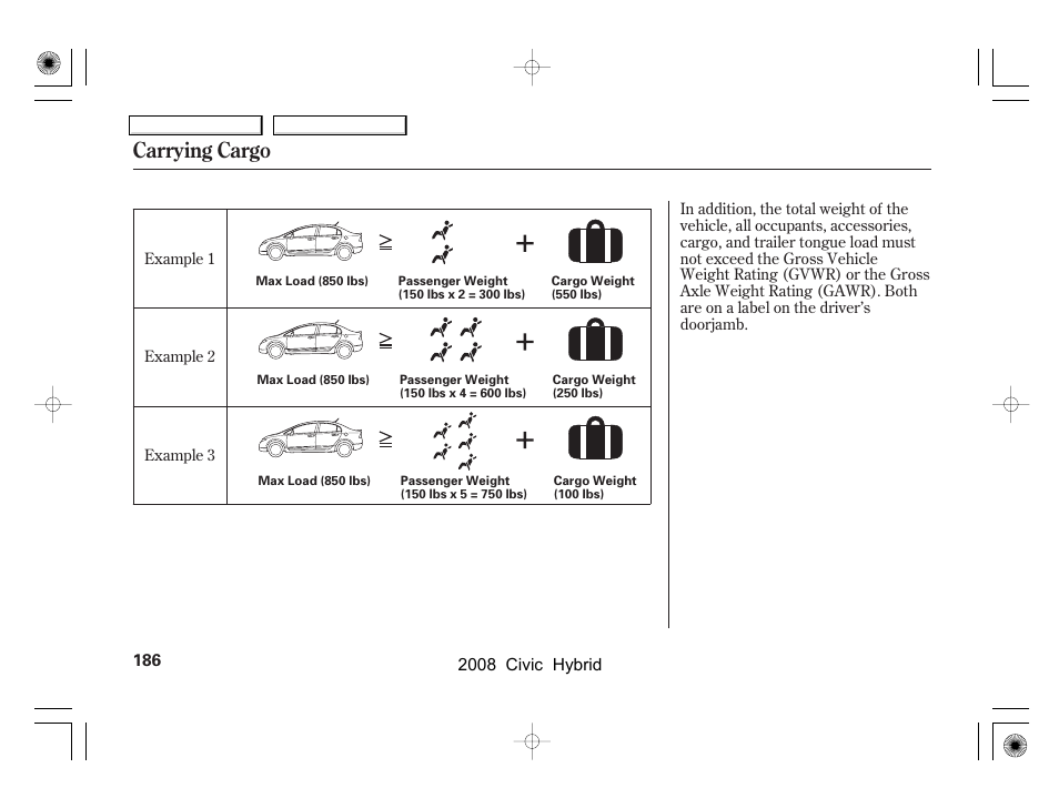 Carrying cargo | HONDA 2008 Civic Hybrid - Owner's Manual User Manual | Page 189 / 300