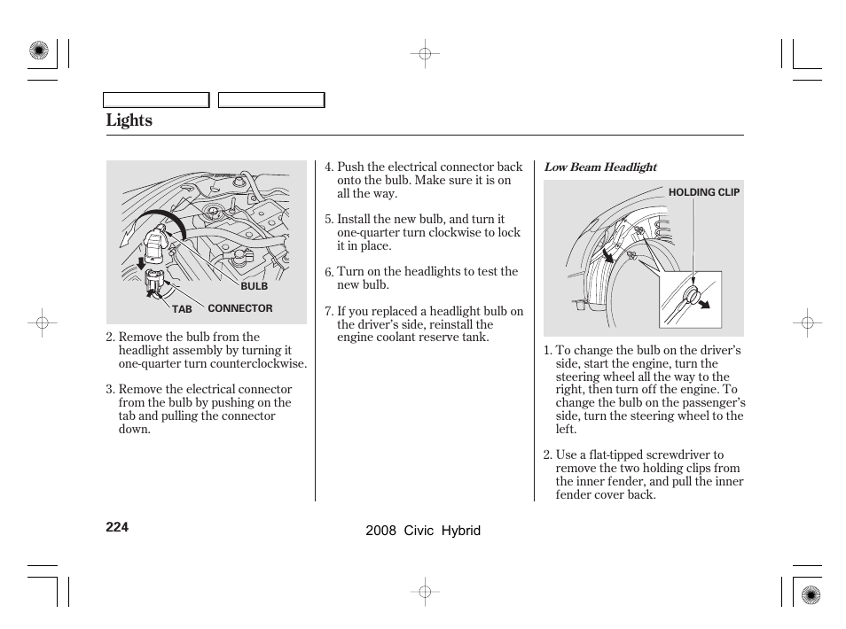 Lights | HONDA 2008 Civic Hybrid - Owner's Manual User Manual | Page 227 / 300