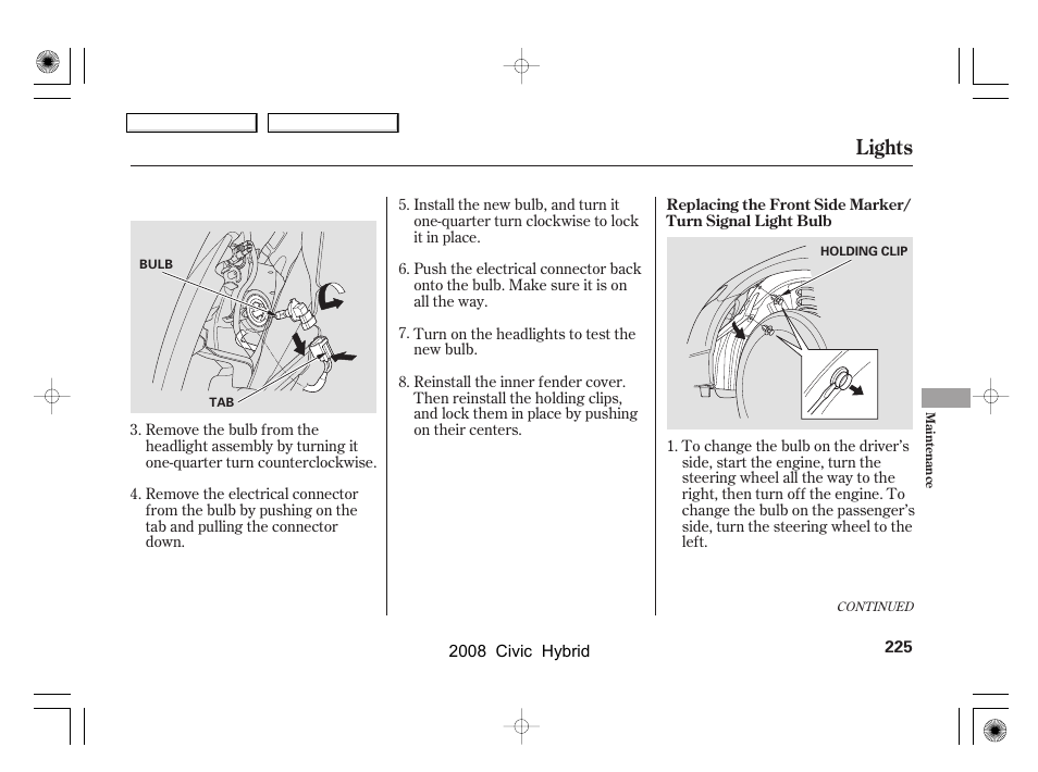 Lights | HONDA 2008 Civic Hybrid - Owner's Manual User Manual | Page 228 / 300