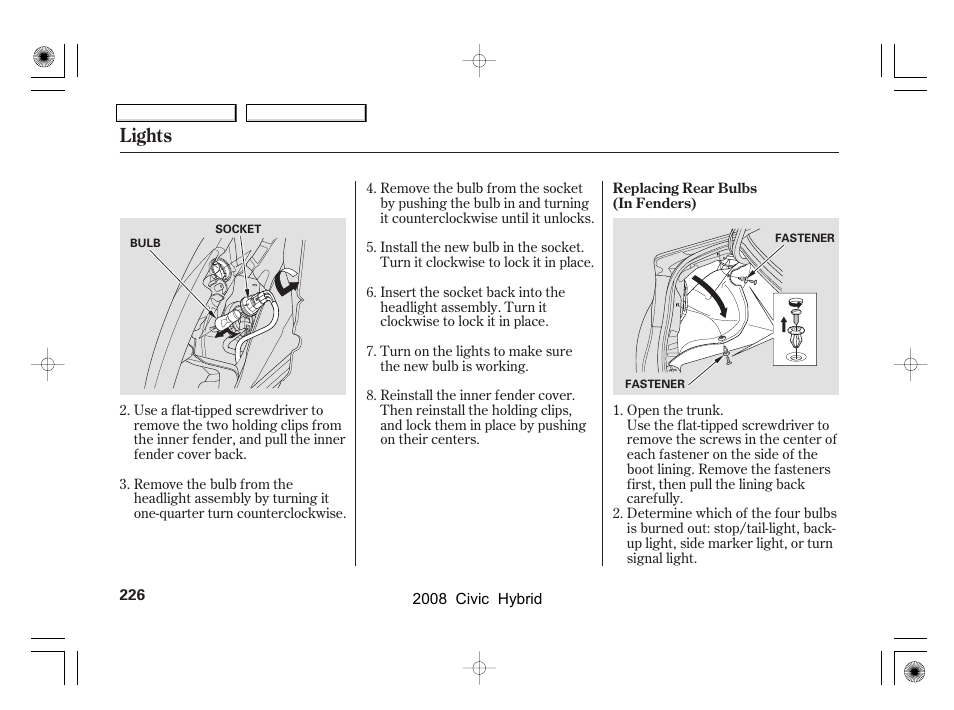 Lights | HONDA 2008 Civic Hybrid - Owner's Manual User Manual | Page 229 / 300