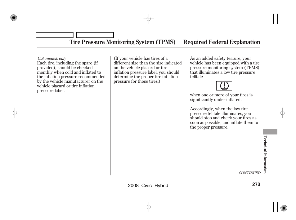 HONDA 2008 Civic Hybrid - Owner's Manual User Manual | Page 276 / 300