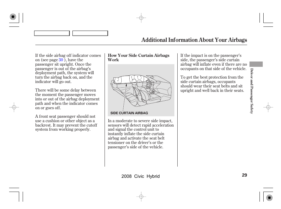 Additional information about your airbags | HONDA 2008 Civic Hybrid - Owner's Manual User Manual | Page 32 / 300