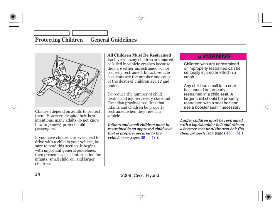 Protecting children general guidelines | HONDA 2008 Civic Hybrid - Owner's Manual User Manual | Page 37 / 300