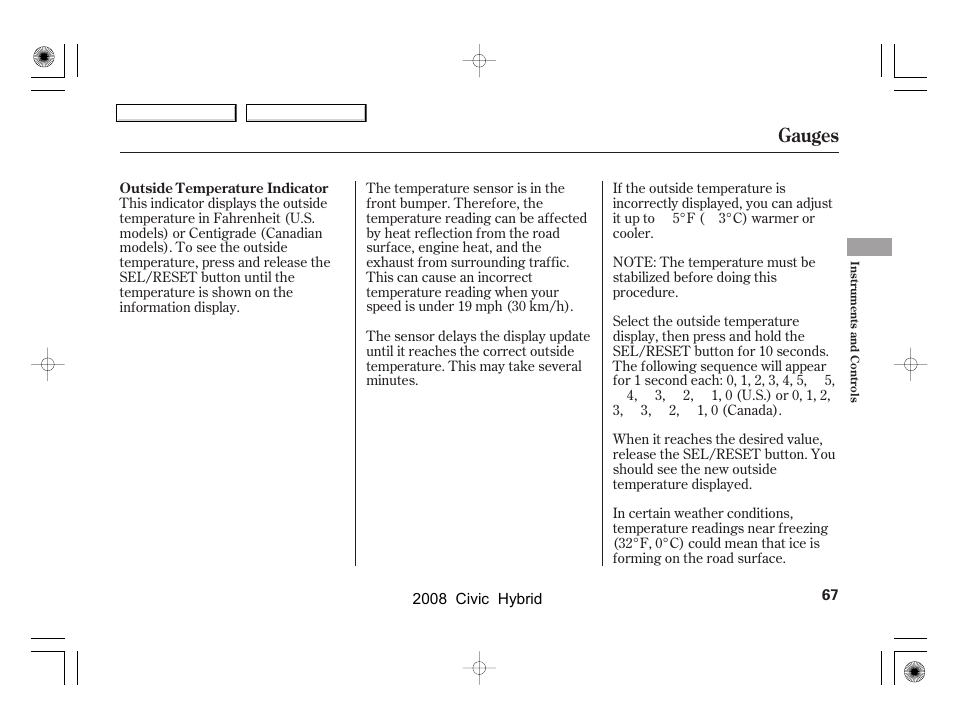 Gauges | HONDA 2008 Civic Hybrid - Owner's Manual User Manual | Page 70 / 300