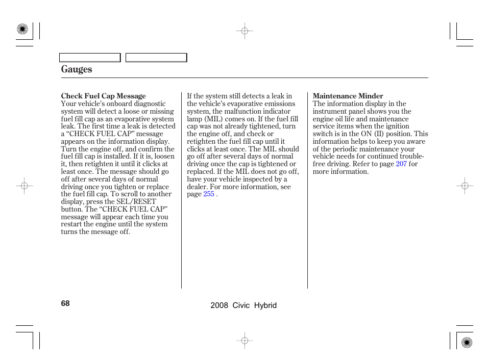 Gauges | HONDA 2008 Civic Hybrid - Owner's Manual User Manual | Page 71 / 300