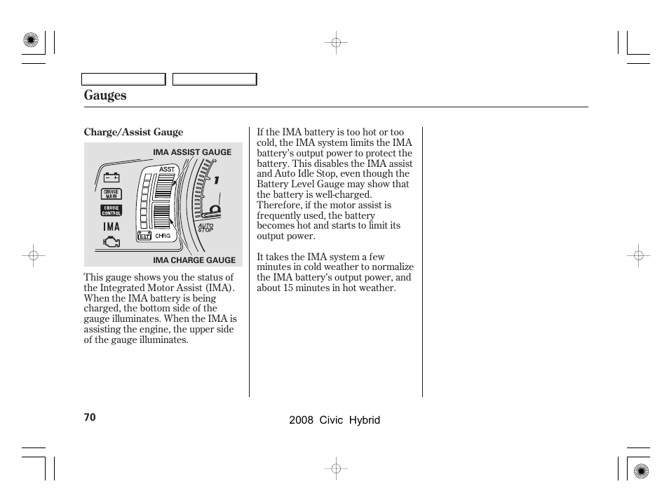 Gauges | HONDA 2008 Civic Hybrid - Owner's Manual User Manual | Page 73 / 300