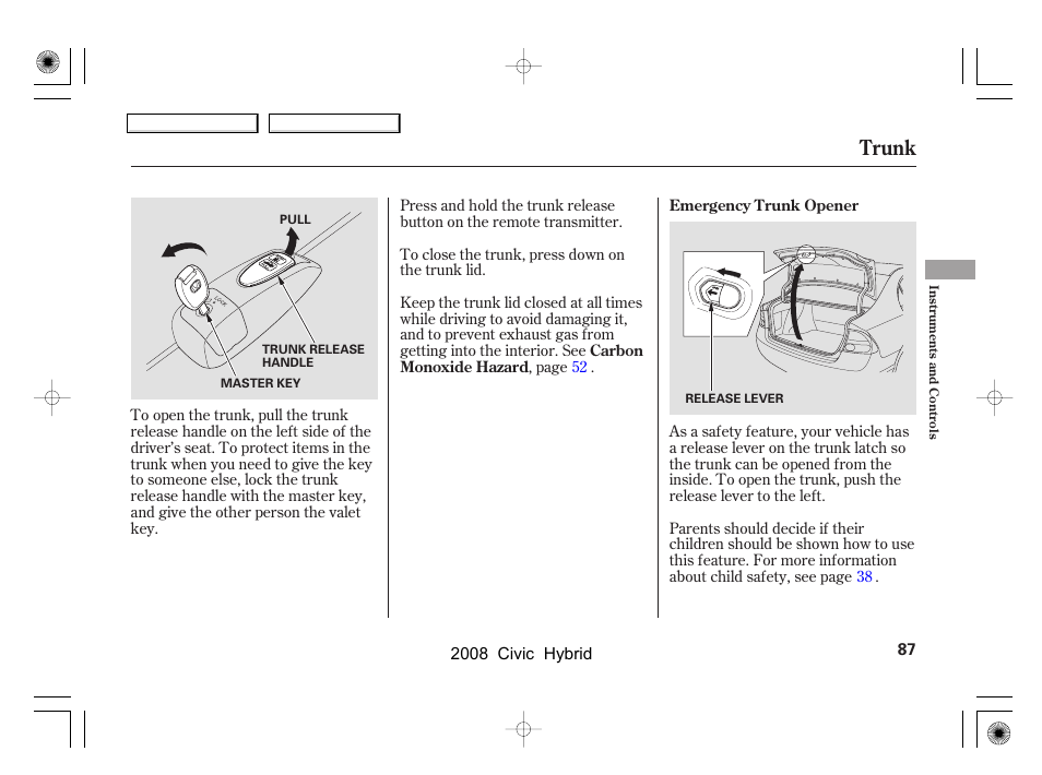 Trunk | HONDA 2008 Civic Hybrid - Owner's Manual User Manual | Page 90 / 300